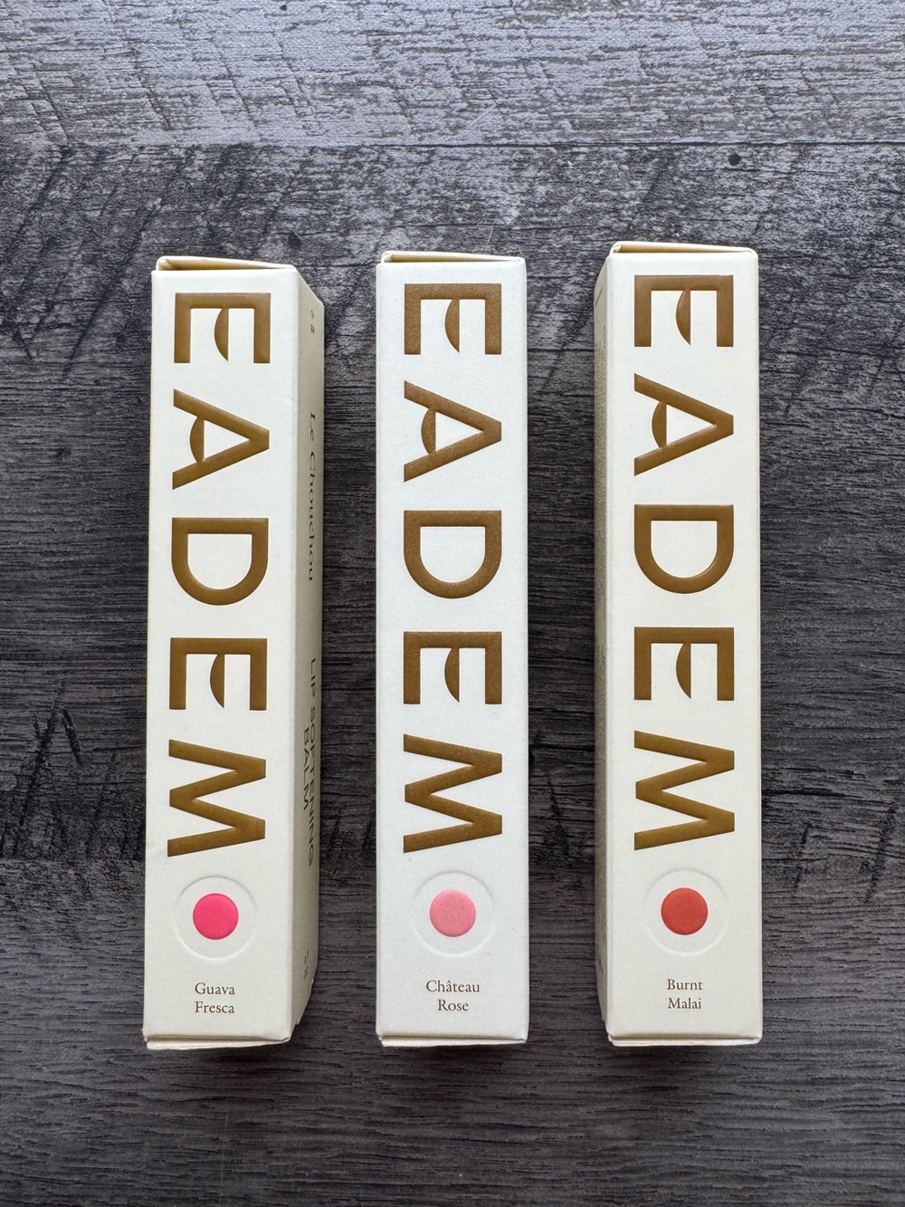EADEM Lip Softening Balm Trio – Guava Fresca, Château Rose & Burnt Malai (NIB)